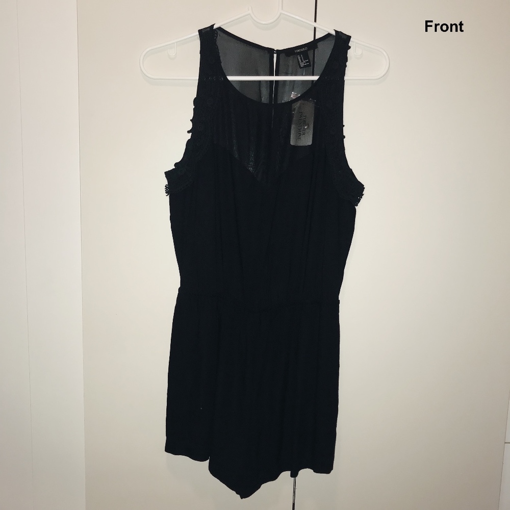 Black Sleeveless Romper with Open Back Slit